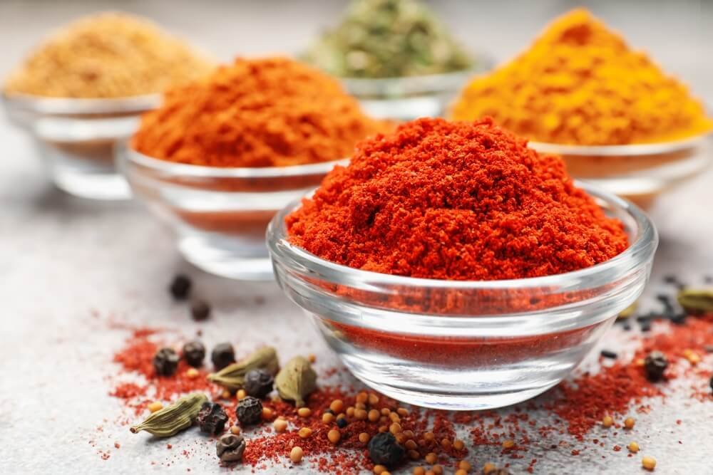 spice collection in glass bowls